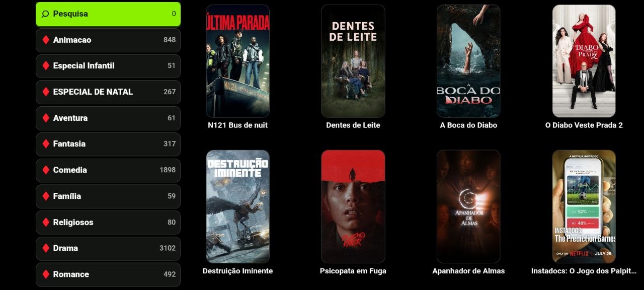 Catálogo de filmes do aplicativo LB Play