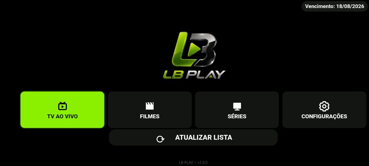 Tela inicial do aplicativo LB Play